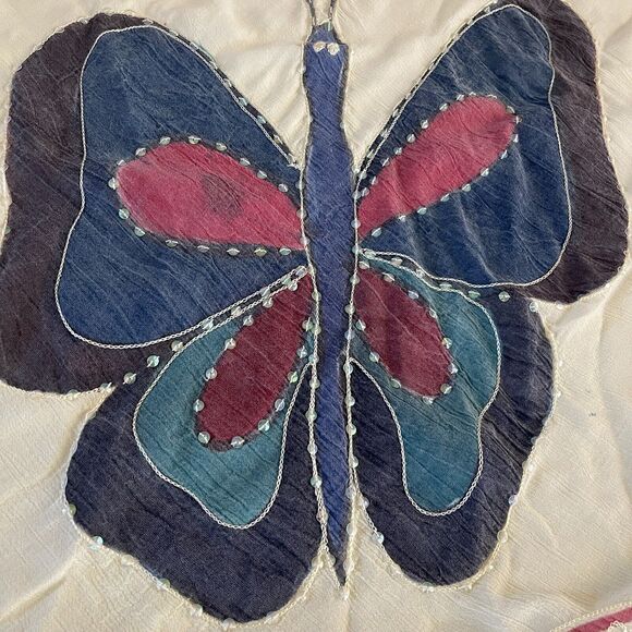 Fairy Butterfly Dress Free Size Yellow Rayon Boho A-line Flowy Festival Beaded - Picture 6 of 11